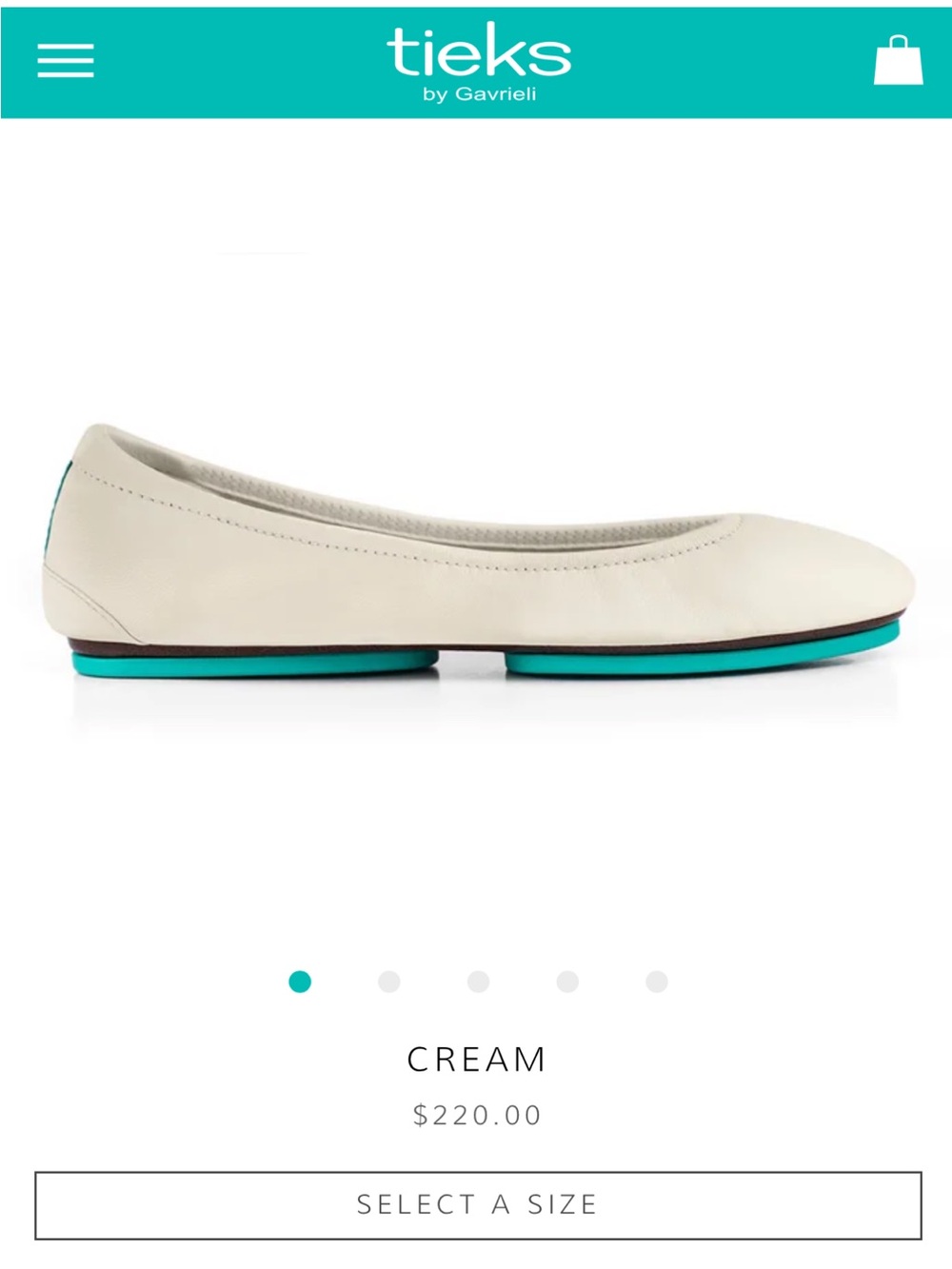 Tieks Cream Leather Ballet Flat with Turquoise Sole Accent